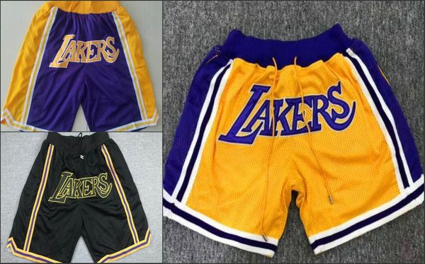 

los angeles lakers men just don retro hardwood classics nba embroidered pocket mesh basketball shorts, Black