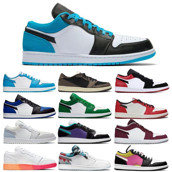 

jumpman 1 low og unc travis scotts 1s mens basketball shoes women obsidian paris chacigo trainers sports sneaker with box, White;red