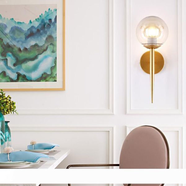 

Modern Wall Lamp For Bedside Glass Lampshade Single Light Gold Wall Sconce Light Creative Design Hallway