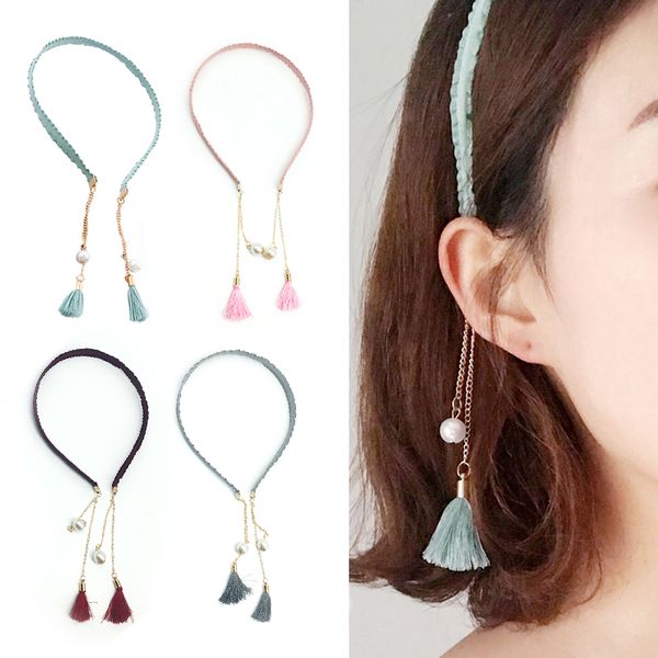 

hair accessories children's flower headband girls pearl tassel princess pink girl sweet gift, Slivery;white