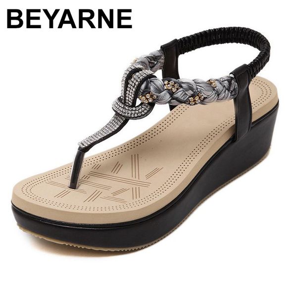 

sandals beyarne summer women's shoes bohemian diamond fashion woman casual comfortable female banquet size 35-40, Black