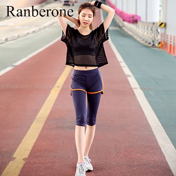 

3 piece set yoga for women's running fitness breathable blouse sports bra wear fitness clothing women training set sport suit, White;red