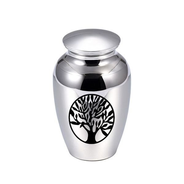 

tree of life cremation alloy urn animal ashes holder urns pet memorials casket funeral keepsake display at home or bury, Silver