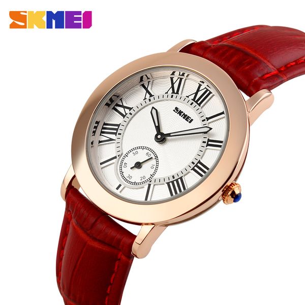 

skmei women ladies quartz watch women's watches genuine leather band waterproof clock montre femme wristwatch 1083, Slivery;brown