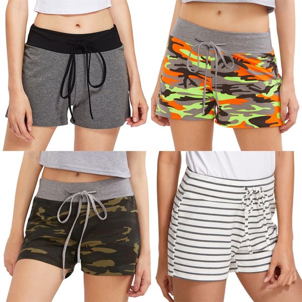 

sleeper#401 2020 new fashion women short retro stripe casual fit elastic waist pocket shorts with string summer 5701, White;black