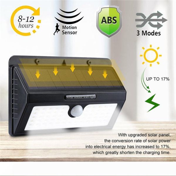 

водонепроницаемый 55 led белый солнечной энергии открытый свет сада движения ip65 pir датчик солнечной лампы свет стены украшения сада свет