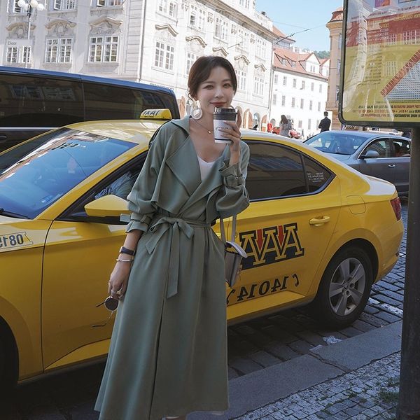 

женская траншею ветровка пальто средней длина 2020 осени новой случайного темперамента мода свободного похудение пальто мода, Tan;black