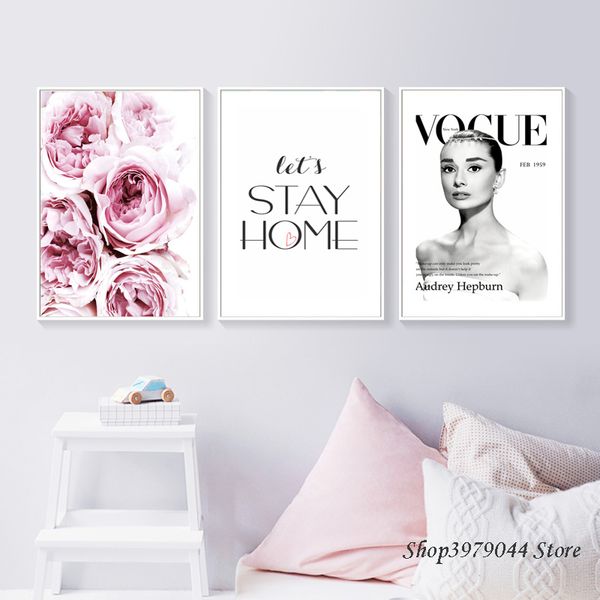 

wall poster rose nordic decoration home pink peony paintings audrey hepburn posters print wall pictures for living room unframed
