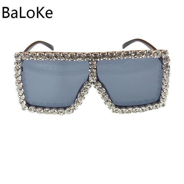 

oversized square sunglasses women trendy fashion ladies retro crystal sun glasses tinted color lens, White;black
