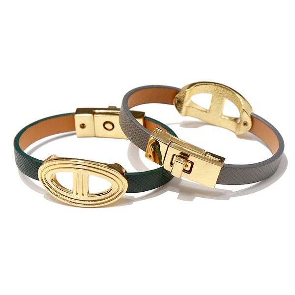 

titanium steel pig nose h leather cuff bangle pu leopard yellow gold punk cool charm bracelet for women wedding party gift, Black