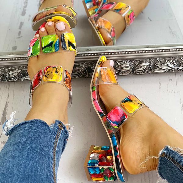 

женщины клинья лето bling нескользящая 4см rhinestone рыбы рот плоские сандалии открытый пляж женщина y200620 мода тапочки, Black