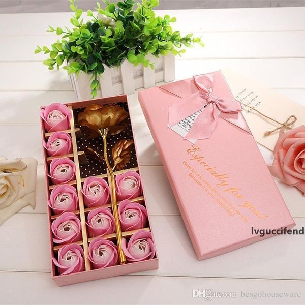 

gold foil artificial decor rose gift 12 pcs soap flower mother s day gift box scented bath body petal flower soap flowers bh1276 tqq