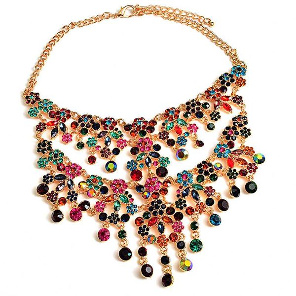 

new arrival statement metal rhinestones necklace accessories handmade fashion colorful crystals necklaces jewelry for women, Silver