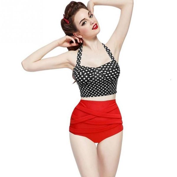 

new women pinup rockabilly dot vintage high waist bikinis set swimsuit swimwear push up bathing suit beachwear bikini, White;black