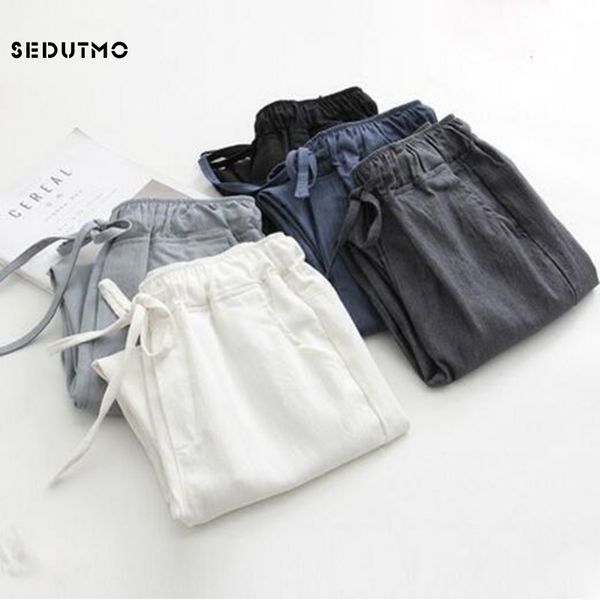 

sedutmo cotton linen harem pants women high waist loose black trousers fashion streetwear slim sweatpants ed282, Black;white