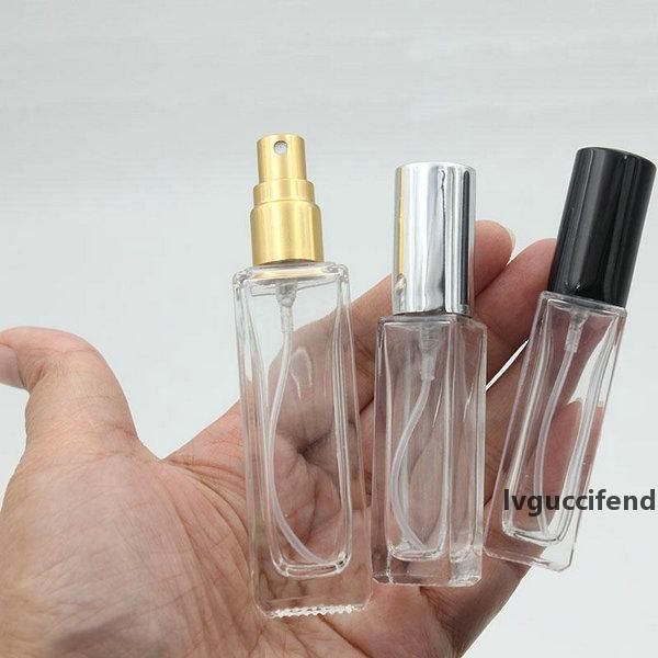 

10ml 20ml clear portable glass perfume spray bottles empty cosmetic containers with atomizer gold silver cap spray bottles