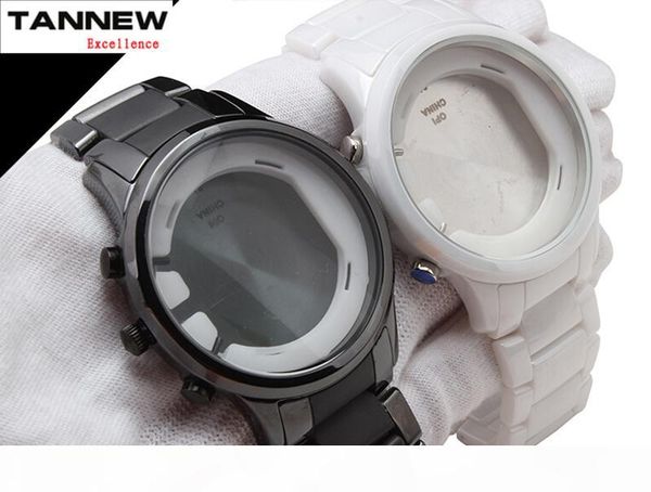

wholesale-white black ceramic shell bracelet wristwatch band bending corresponds ar1451 men's watch strap 24mm accessories, Black;brown
