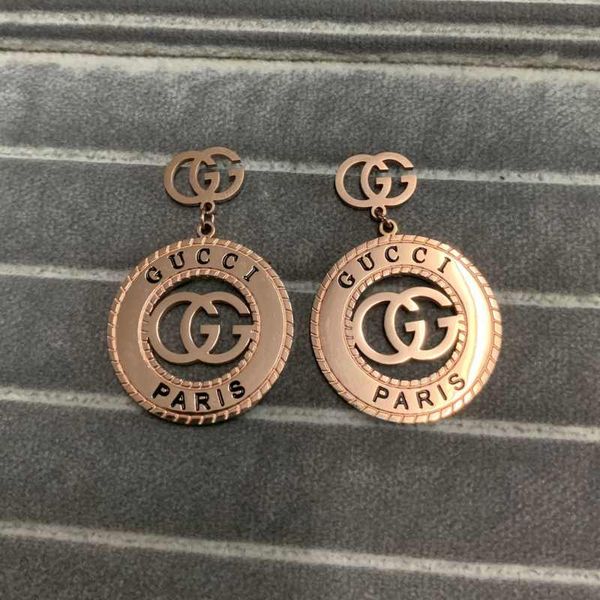 

rose gold earrings hollow g pendant ear studs high polished classic style stainless steel earrings for women jewelry wholesale, Golden;silver
