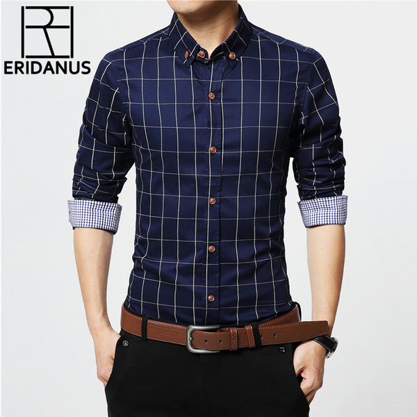 

eridanus 2017 men's plaid cotton dress shirts male long sleeve slim fit business casual shirt plus size 5xl m433, White;black