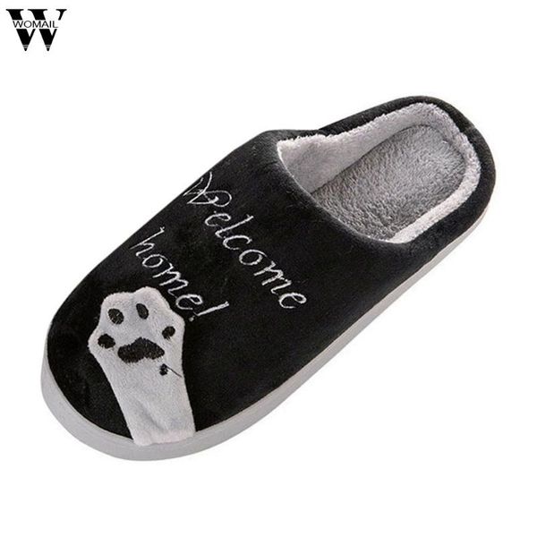 

men shoes women winter home slippers cartoon cat non-slip warm indoors bedroom floor shoes fashion non-slip casual, Black