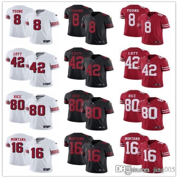 

mens женщин молодежи сан-франциско 49ers 8 стив янг 16 джо монтана 42 ронни лотт 80 джерри райс таможня красный трикотажные изделия футбола, Black;red