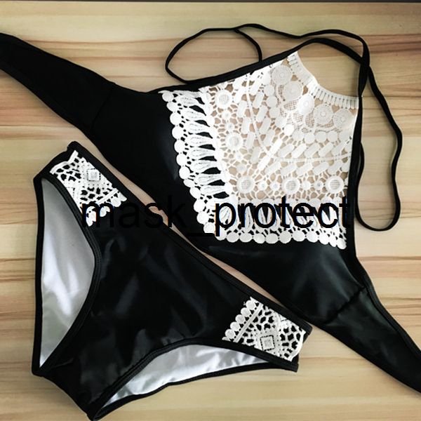 

women's fashion lace collar pure bikini swimsuit, White;black