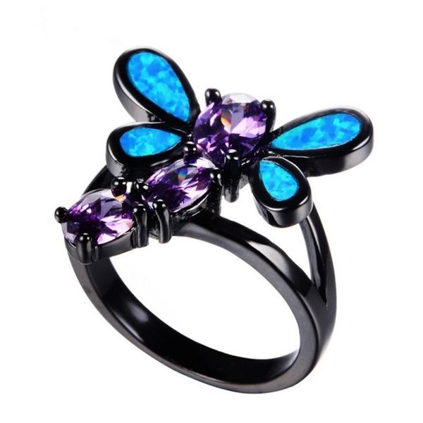 

10 шт черный пистолет покрыло маркизы и овальной формы opalite opal палец кольцо dragonfly шарм ювелирные изделия, Silver