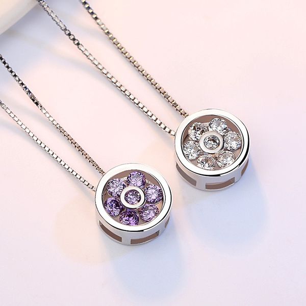 

fashion round eternal heart pendant necklace cubic zircon flower necklace jewelry for women gifts s-n143, Silver