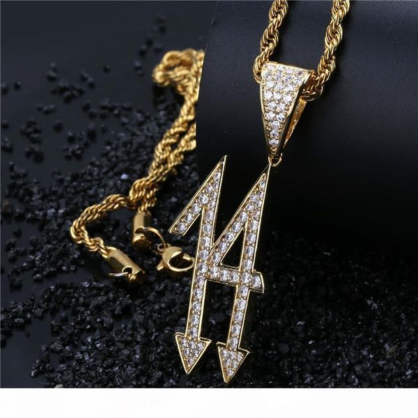 

2018 new necklace digital 14 hip hop jewelry inlaid zircon iced out chain vintage cacique pendant necklace jewelry factory wholesale, Silver
