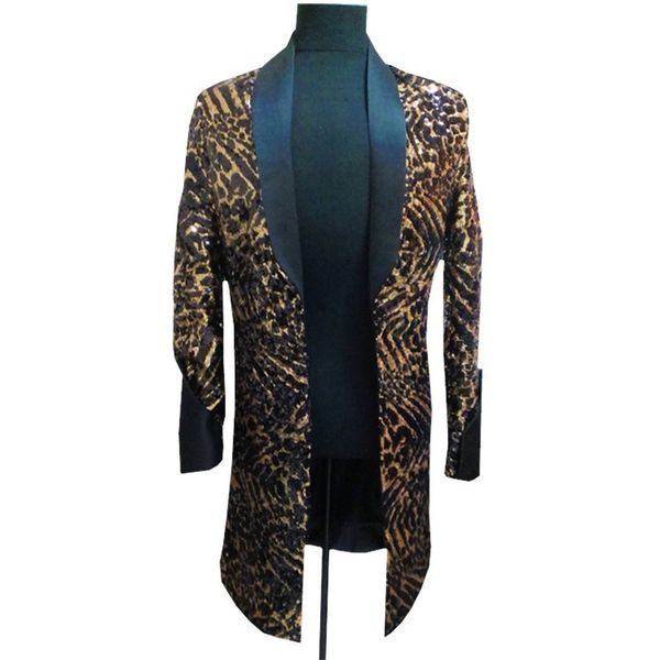 

men's suits & blazers leopard singer dj nightclub jlogn with black collar fancy long blazer men suit jacket plus 5xl, White;black