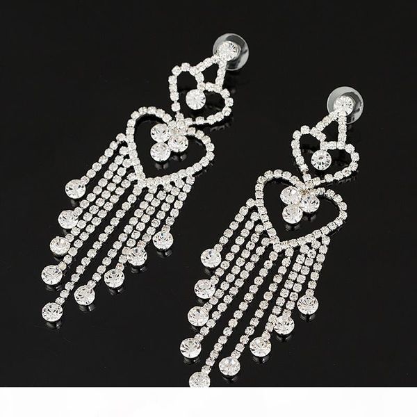 

y drop earrings long tassel crystal wedding engagement earrings for women accessories jewelry gift #e074, Silver