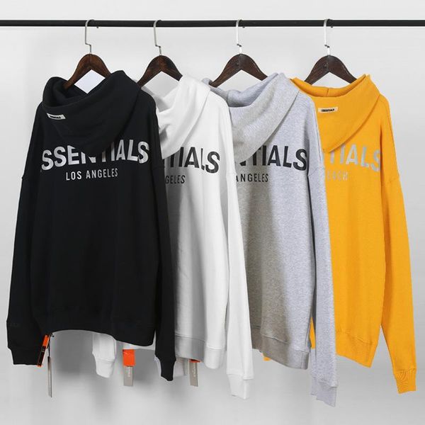 

fear of god essentials la limit patch designs logo 3m reflective printed hoodies couple high street casual hooded sweatshirts pullover, Black