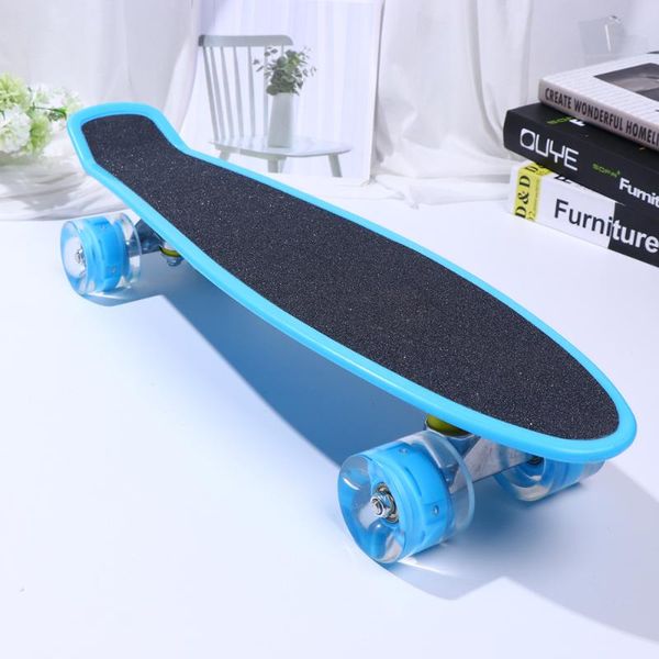 

skateboarding 1pc 56cm mini skateboard dull polish four-wheel flashing toy for outdoor (sky-blue)