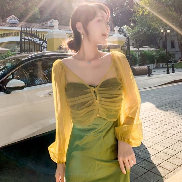 

chiffon sunscreen fairy cardigan suspender skirt shirt short shirt thin shawl summer outer coat with suspender skirt short blouse, Black;brown