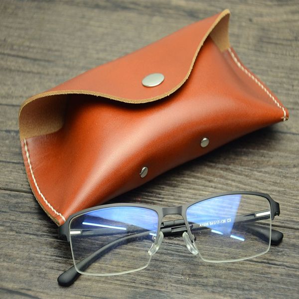 

leather box genuine leather handmade new cowhide simple sun glasses case sunglasses case practical, Blue