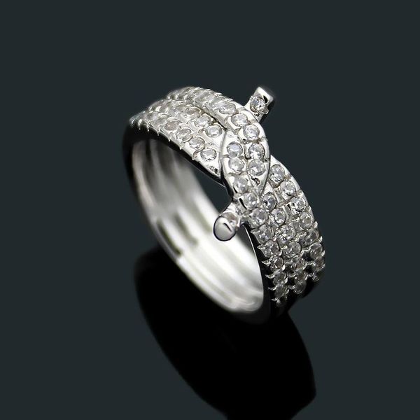 

jewelry wholesale ca letter cross full diamond three row diamond ring sub gold version couple knot full diamond ring, Silver