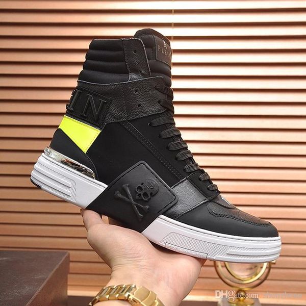 

luxury men shoes casual high -fashion sneakers platform zapatos de hombre with box fashion mens shoes boots phantom kick $hi -leathe, Black