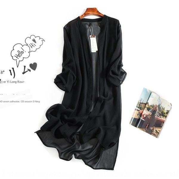 

1qgid silk all-match ultra-thin long sleeve shawl medium and long mulberry silk outer match cardigan sunscreen sunscreen coat coat clothes f, Blue;gray