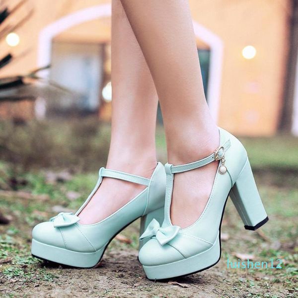 

karin wholesale new large size 43 women shoes woman t-strap platform high heels bowtie sweet lady pumps l12, Black