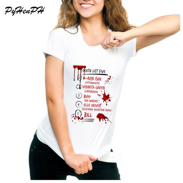 

kill bill bloody death list printed tshirt for women kill bill death list design tee shirt for lady tees hipster t-shirts, White