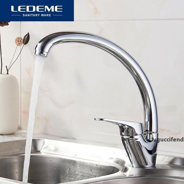

ledeme 360 degree rotation kitchen faucet sink brass chrome cold and mixer tap curved outlet pipe taps single handle l5913 t200423