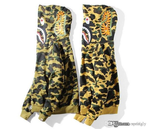 

2017 г. горячий bapse купание ape hoodie потеет camo мужская shark head full zip coat jacket, Black