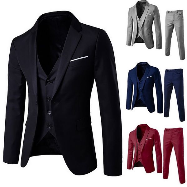 

2020 men's slim fit suits business wedding casual groomsman three-piece suit blazers jacket pants trousers vest sets, White;black