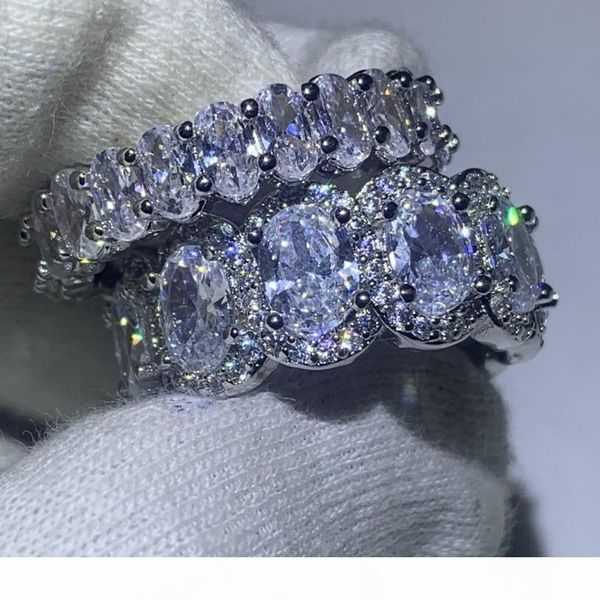 

i size5 -10 sparkling luxury jewelry 925 sterling silver oval cut white z cz diamond promise party women wedding band ring for love, Slivery;golden