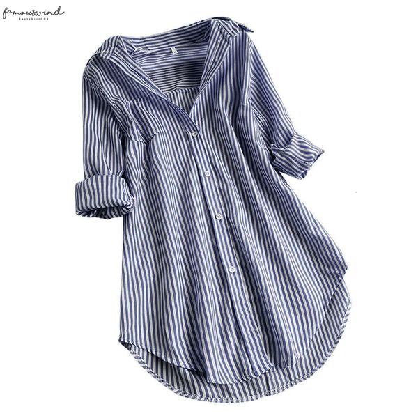 

casual blouse women chic stripe long sleeve turn down collar button loose shirts plus size solid blousshirt 722, White