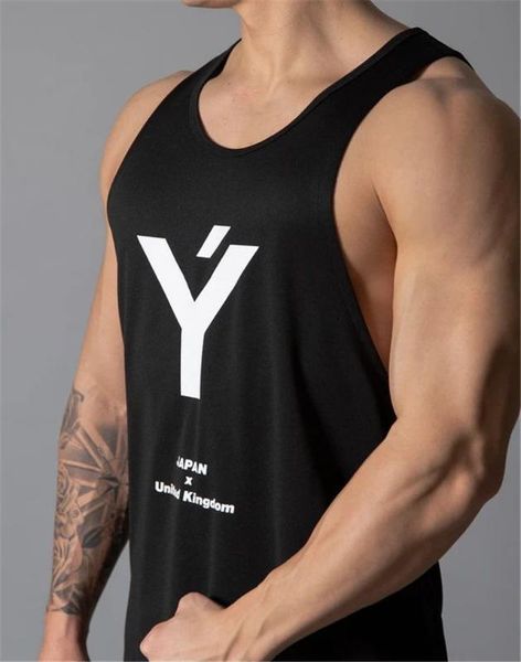 

2020 men tank running vest gym men's muscle sleeveless tank slim shirt stringer bodybuilding sport fitness workout vest, Black;blue
