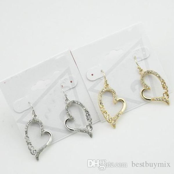 

12 prs/lot fashion new elegant silver/gold plated alloy crystal heart with cut off logo drop earring
