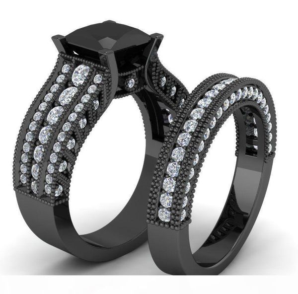 

size5 6 7 8 9 10 victoria weick vjewelry 14kt black gold filledblack sapphire zirconia gold women wedding engagement bridal ring set gift, Golden;silver