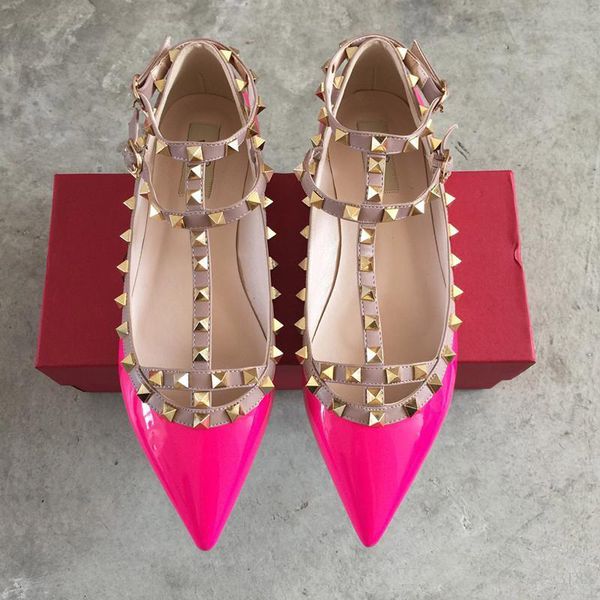

brand women pumps wedding shoes woman flat nude fashion ankle straps rivets shoes flat sandals bridal shoes size 34-43 cs09, Black