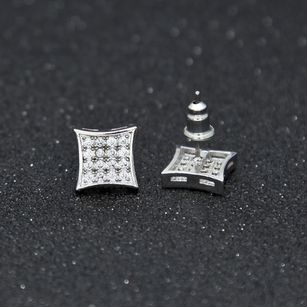 

men fashion square stud earrings cz bling micro pave cubic zirconia gold silver earring punk hiphop jewelry, Golden;silver